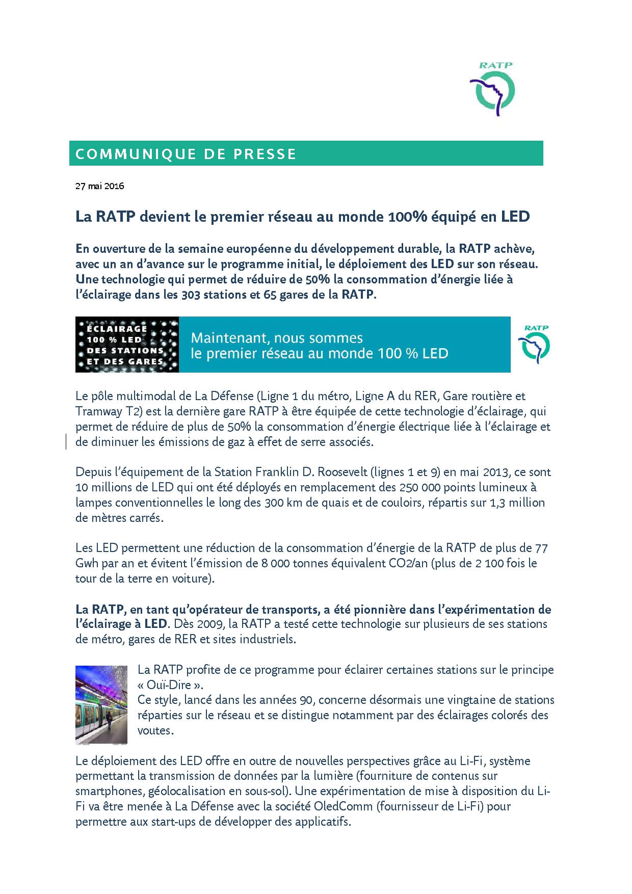 Eclairage led ratp